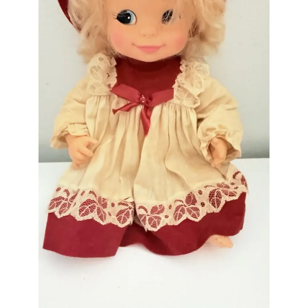 Vintage 1974 Horsman Dolls Blonde Girl Red Hood Doll Lace Dress 14”